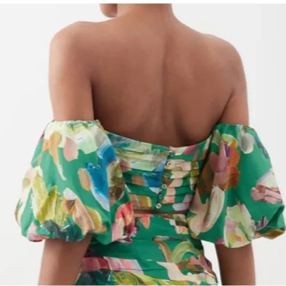 Alémais Arlo NWT Printed Off-the-Shoulder Silk Top Forrest - Picture 5 of 14